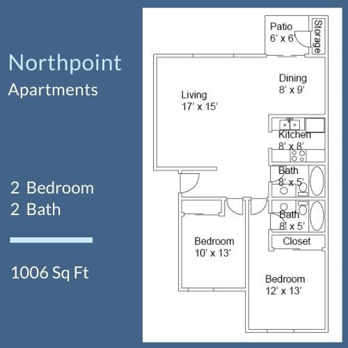 Floor Plan  Northpoint Apartments 2 Bed 2 Bath Floor Plan