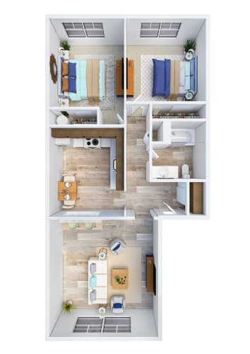 Floor Plan  The Clairmont Apartments in Eugene, Oregon 2 Bedroom U Floor Plan