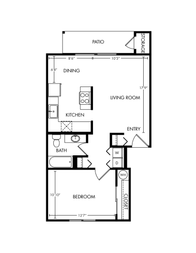Floor Plan  Westridge Apartments 1 Bed 1 Bath Floor Plan