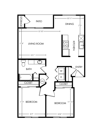 Floor Plan  Westridge Apartments 2 Bed 1 Bath Floor Plan