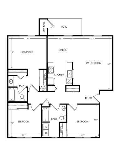 Floor Plan  Westridge Apartments 3 Bed 2 Bath Floor Plan
