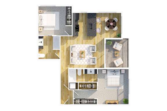 Floor Plan  A floor plan of a house with a kitchen, living room, dining room, and bedrooms.