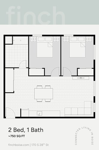 Floor Plan  A floor plan for a 2 bedroom, 1 bathroom apartment at finchboise.com.