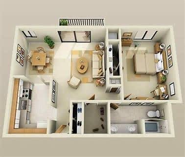 Floor Plan  a floor plan of a house with a kitchen and living room