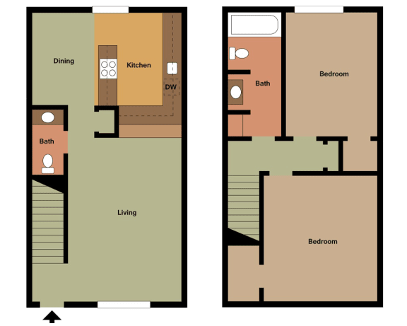 Floor Plan  Two Bedroom Townhome