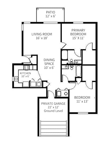 Floor Plan  A black and white image of a house floor plan.
