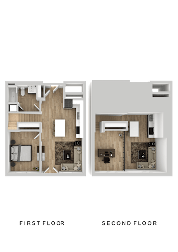 Floor Plan  A diagram shows the layout of the first and second floors of a building.