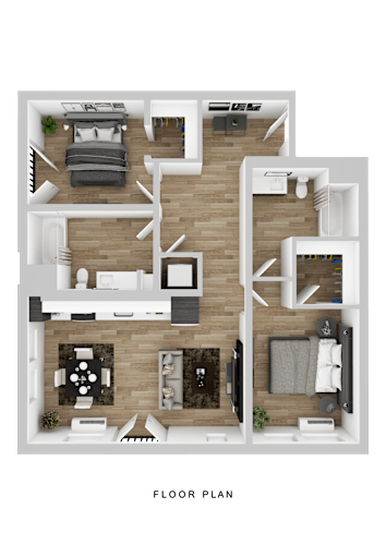 Floor Plan  A floor plan of a house with a living room, kitchen, dining room, and bedrooms.