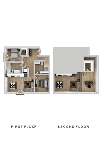Floor Plan  A diagram shows the layout of the first and second floors of a building.