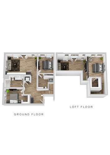 Floor Plan  A floor plan of a two-story home with labeled ground and loft floors.