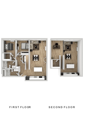 Floor Plan  A floor plan of a two-story apartment with labeled first and second floors.