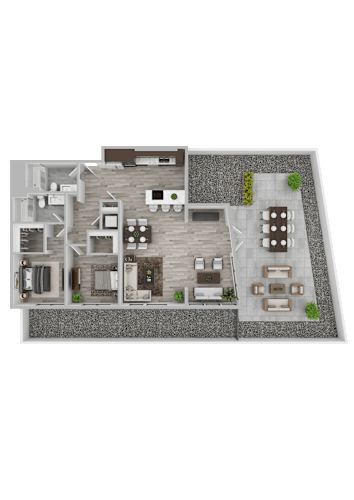 Floor Plan  A 3D rendered image of a house layout.