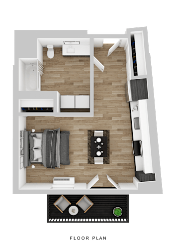 Floor Plan  A floor plan of a room with furniture layout.