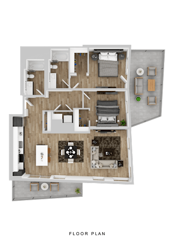 Floor Plan  A floor plan of a house with a living room, kitchen, dining room, and bedrooms.