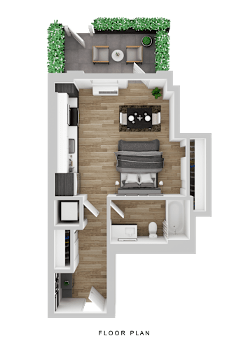 Floor Plan  A floor plan of a house with a living room, dining room, kitchen, and bathrooms.