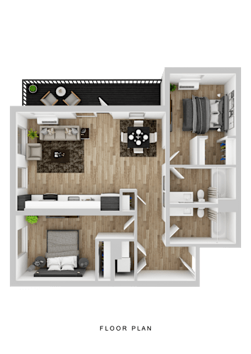 Floor Plan  A floor plan of a small apartment with a living room, kitchen, and bedroom.