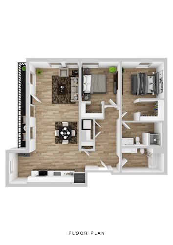 Floor Plan  A floor plan of a house with a living room, kitchen, dining room, and bedrooms.