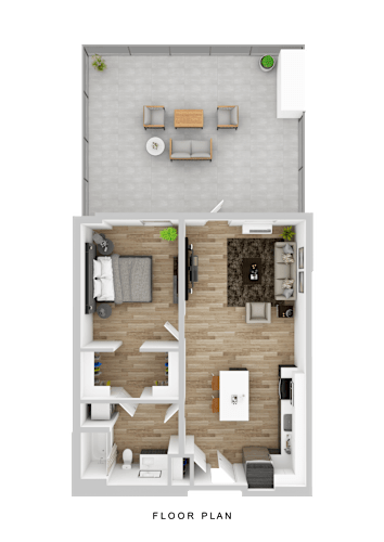 Floor Plan  A floor plan of a house with two bedrooms, a living room, a kitchen, and a bathroom.