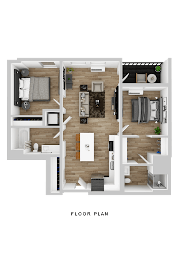Floor Plan  A floor plan of a house with a living room, kitchen, dining room, and bedrooms.