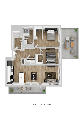 Floor Plan  A floor plan of a house with a living room, kitchen, dining room, and bedrooms.