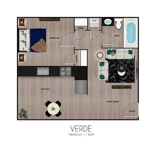 Floor Plan  A floor plan of a one bedroom apartment with a bathroom.