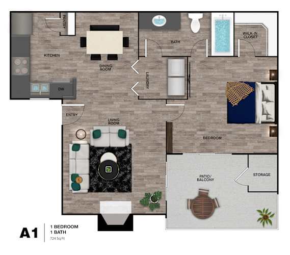Floor Plan  A 1 bedroom apartment with a bathroom and a balcony.