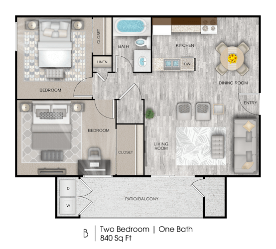 Floor Plan  the floor plan of two bedroom one bath 354