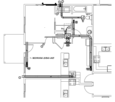 Floor Plan  A floor plan of a bedroom living unit with furniture and appliances.
