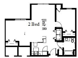 Floor Plan  A floor plan of a two bedroom apartment.