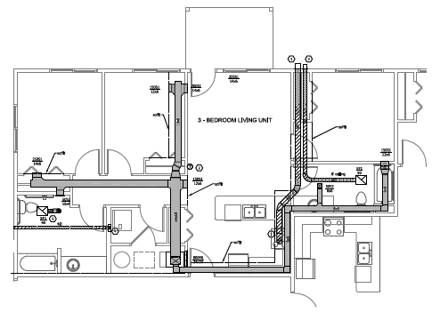 Floor Plan  A floor plan of a three bedroom unit with a detailed layout.