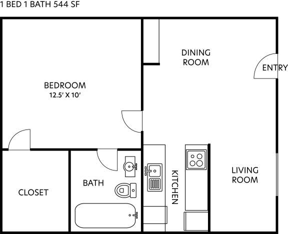 Floor Plan  a floor plan of a 1 bedroom apartment