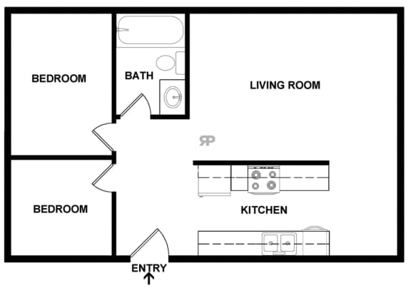 Floor Plan  2600 Apts 2 Bed 1 Bath 800 SF