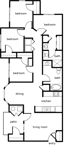 Floor Plan  blue oak court 4 bed 2 bath 1401sf