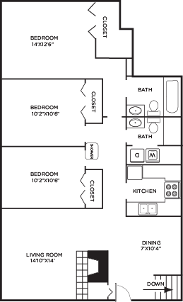 Floor Plan  3 bed | 2 bath | 1256 sq ft