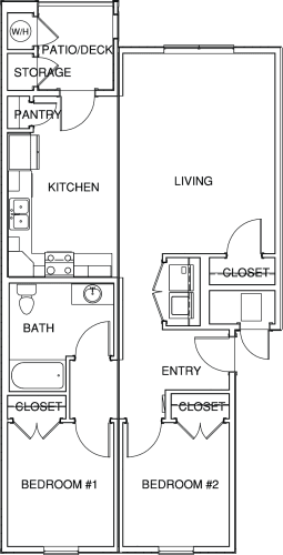 Floor Plan  Chico Courtyards 2 Bed 1 Bath 877