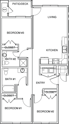 Floor Plan  Chico Courtyards 3 Bed 2 Bath 1125