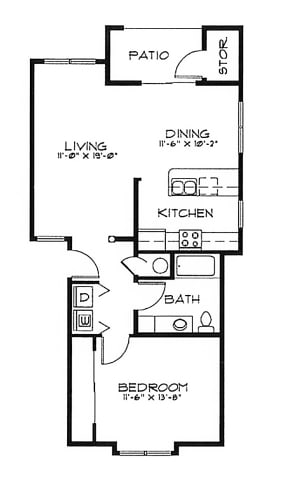 Floor Plan  Fountain Valley 1 Bed 1 Bath 831 SF