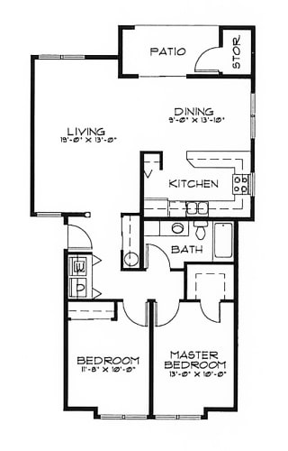 Floor Plan  Fountain Valley 2 Bed 1 Bath 1047 SF