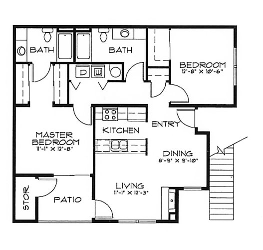 Floor Plan  Fountain Valley 2 Bed 2 Bath 992 SF