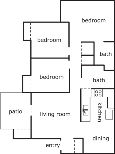 Floor Plan  3 Bed 2 Bath 1002 SF
