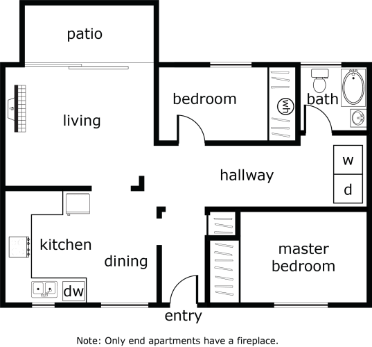 Floor Plan  the floor plan of a small apartment with a kitchen and a living room