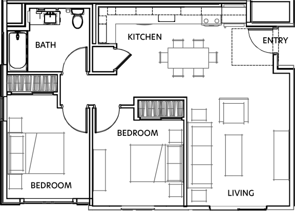 Floor Plan  Napa Cove 2 Bed 1 Bath 891 SF