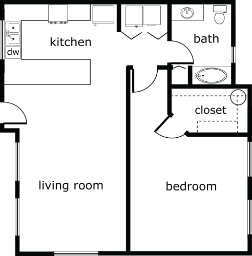 Floor Plan  1 bed 1 bath 930 sf