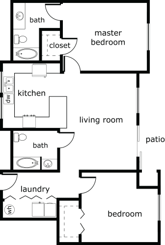 Floor Plan  2 bed 2 bath 1037 sf
