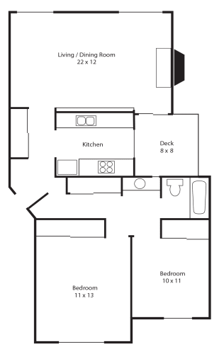 Floor Plan  Ridge at Mtn Park 2 bed 1 bath 1010 sf