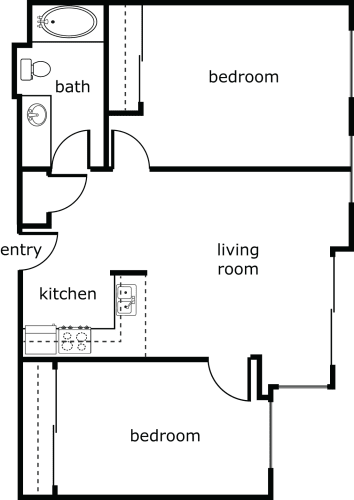 Floor Plan  St James 2 bed 1 bath