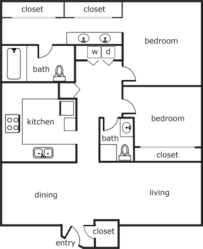 Floor Plan  Twin Oaks Apartments 2 bed 2 bath
