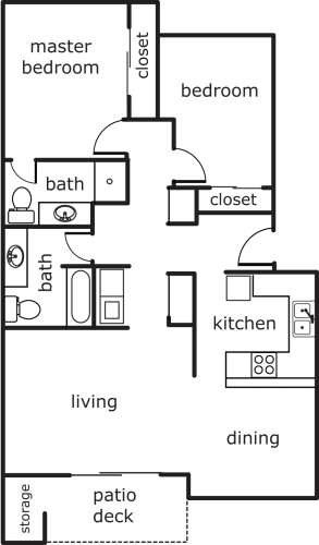 Floor Plan  Vista Highlands 2 Bed 2 Bath 1075 SF