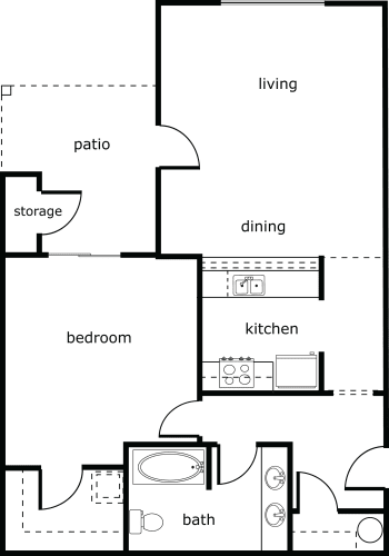Floor Plan  Village at Southern Crossing 1 bed 1 bath 800