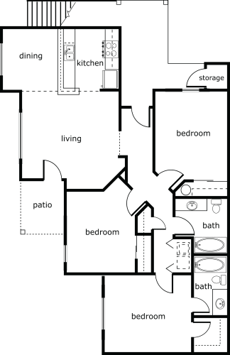 Floor Plan  Village at Southern Crossing 3 bed 2 bath 1264